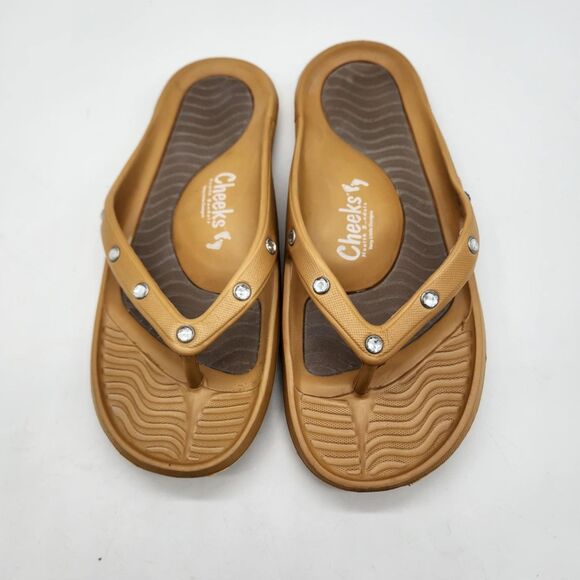 Tony Little Cheeks Sandals Flip Flops Round Jewels Beige MISMATCHED SIZES 6 & 7 - Picture 3 of 10